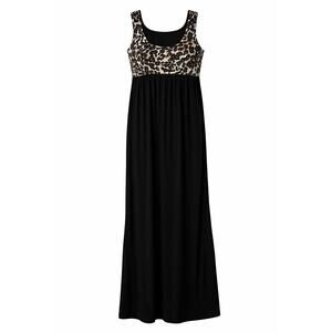 Coco USA Women’s Sleeveless Maxi Dress – Black & Animal Print, Size Large, EUC
